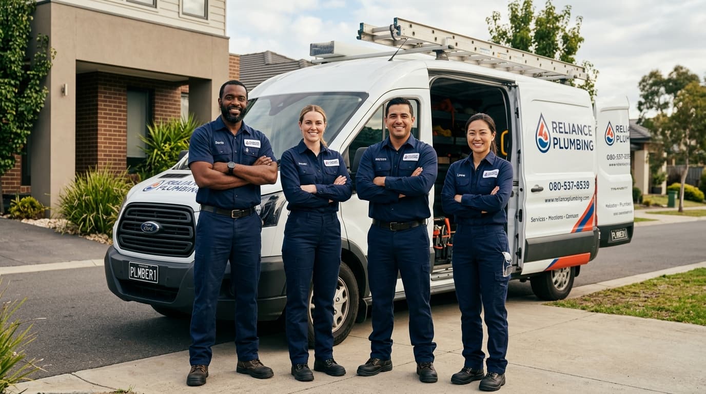 After Hours Plumbing certified master trade team standing proudly with service vehicle